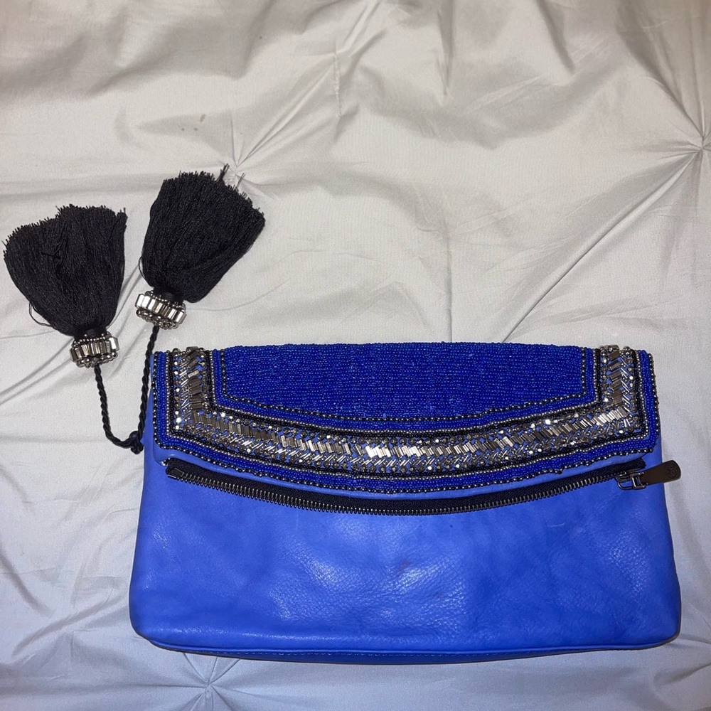 Vince Camuto Royal Blue Clutch with Silver Accents